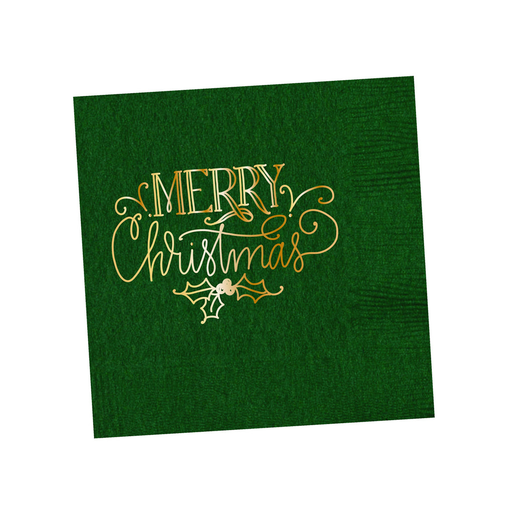 Natalie Chang Christmas Merry Christmas Holly Napkin, Green