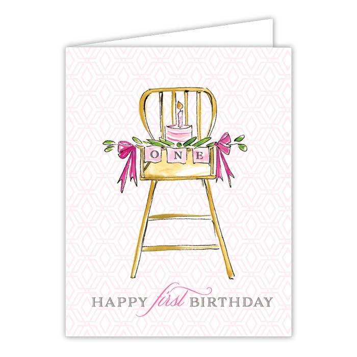 RosanneBeck Collections Greeting Cards First Birthday High Chair Card - Pink