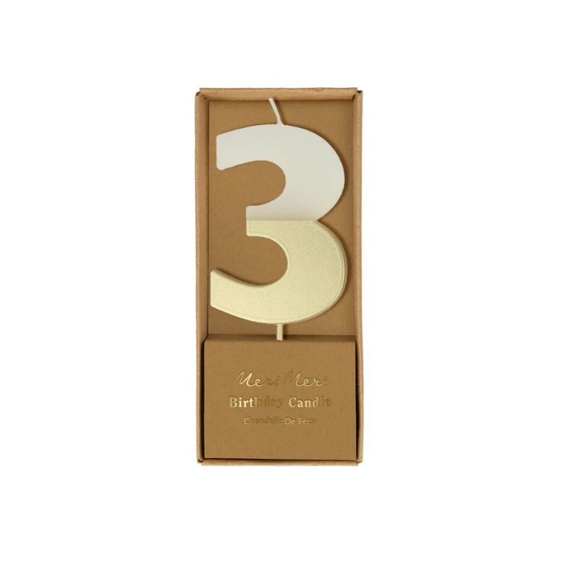 TM Party 3 Gold Dipped Number Candle (Make Selection)