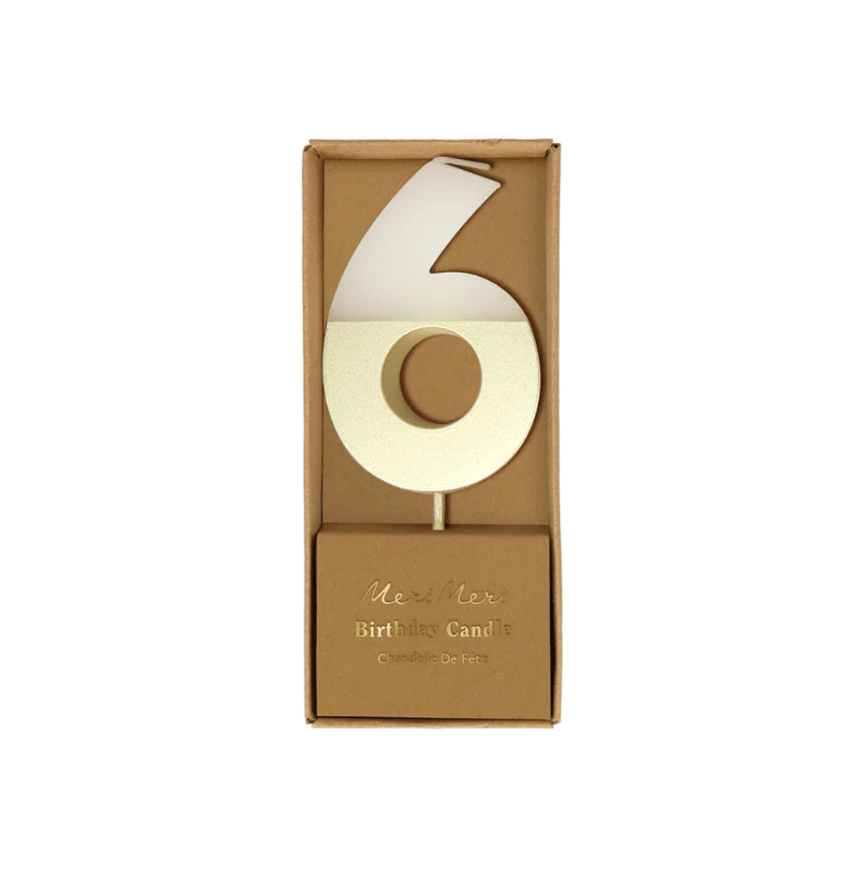 TM Party 6 Gold Dipped Number Candle (Make Selection)