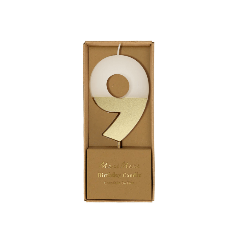 TM Party 9 Gold Dipped Number Candle (Make Selection)